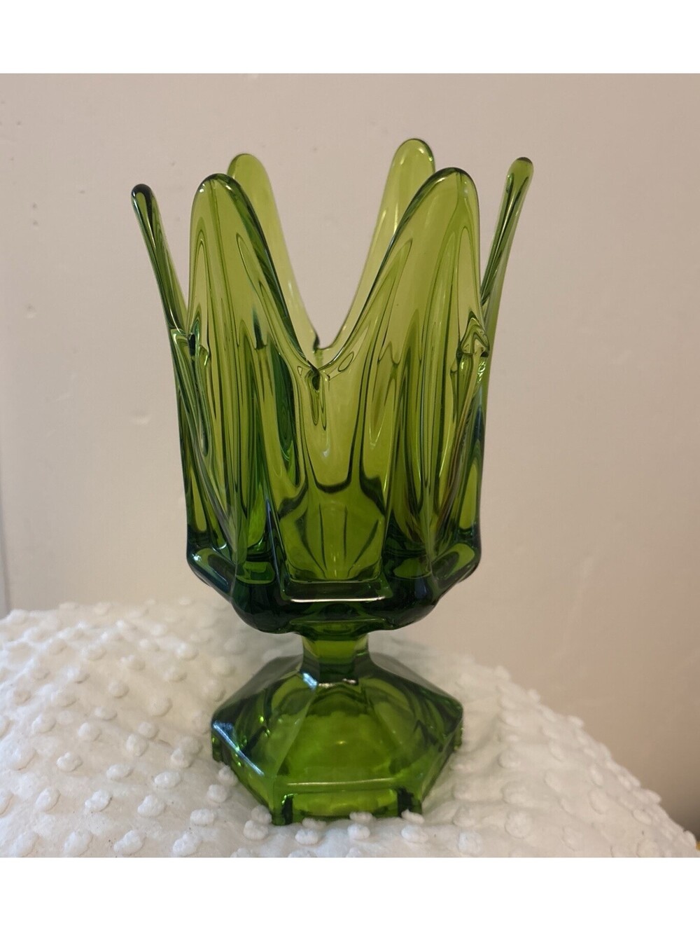 MCMVintage Viking Green Swung Art Glass Vase Green Pedestal Finger Vase
